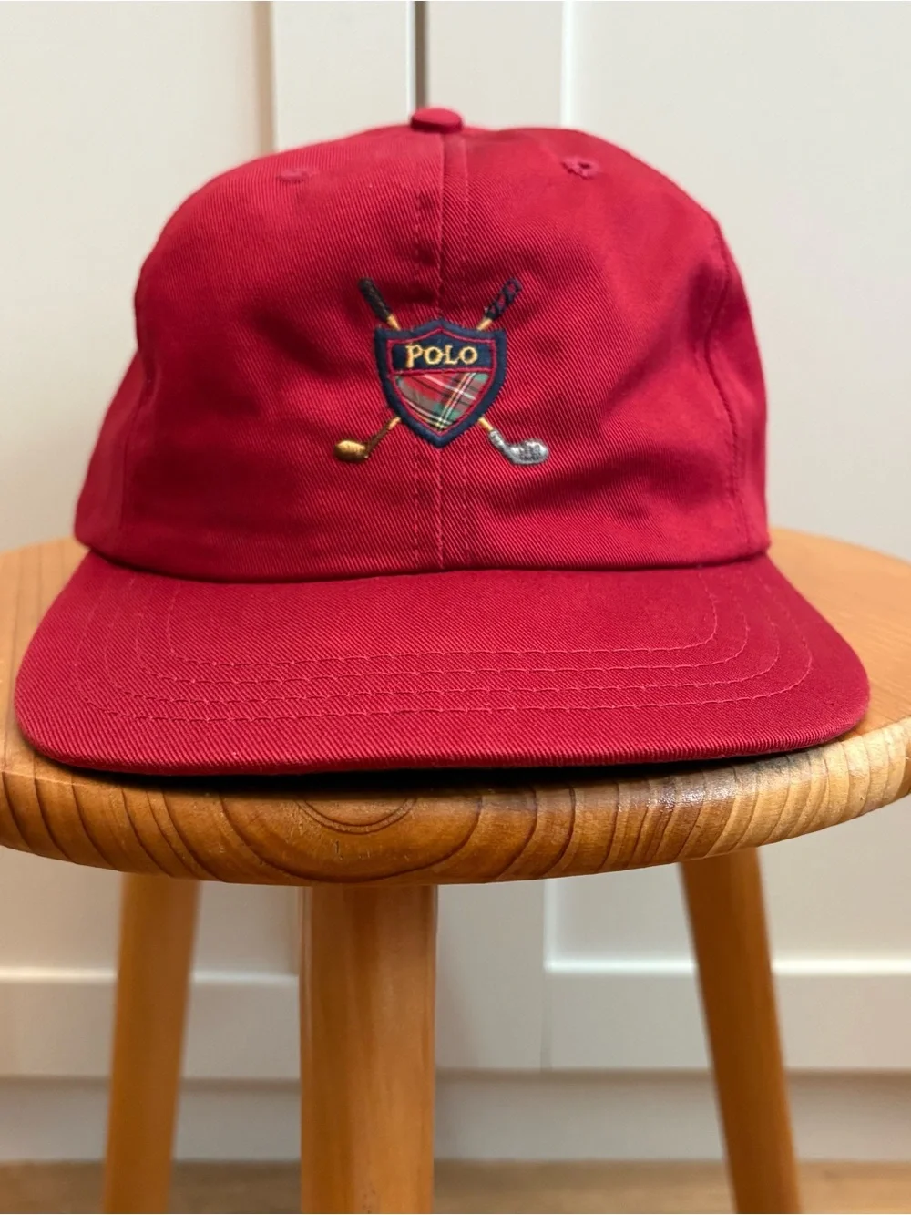 Vintage 90s Polo Ralph Lauren Golf Crest Hat Red Strapback USA Green Underbrim